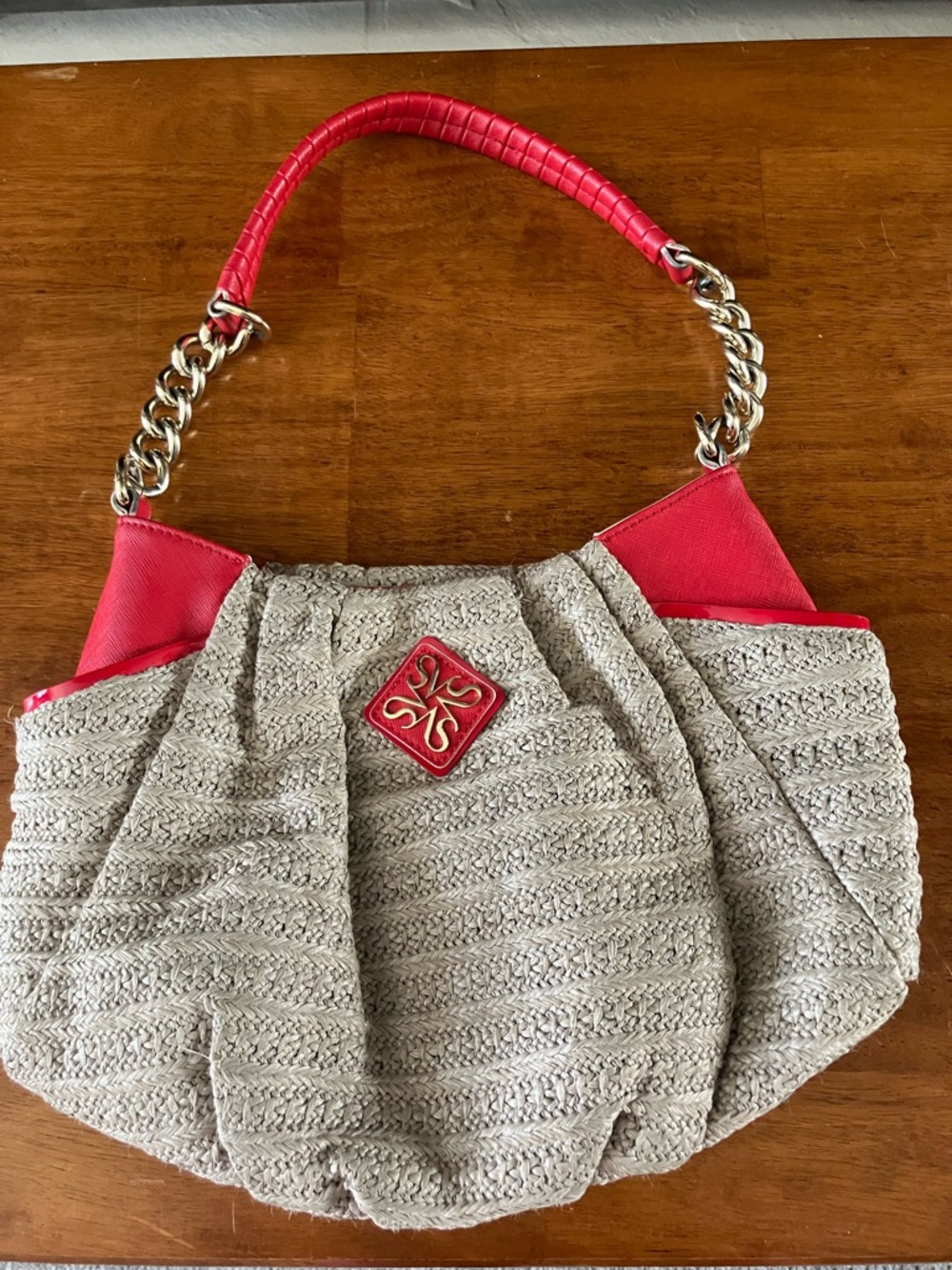 Simply Vera Wang Red-Trim Woven Shoulder Bag